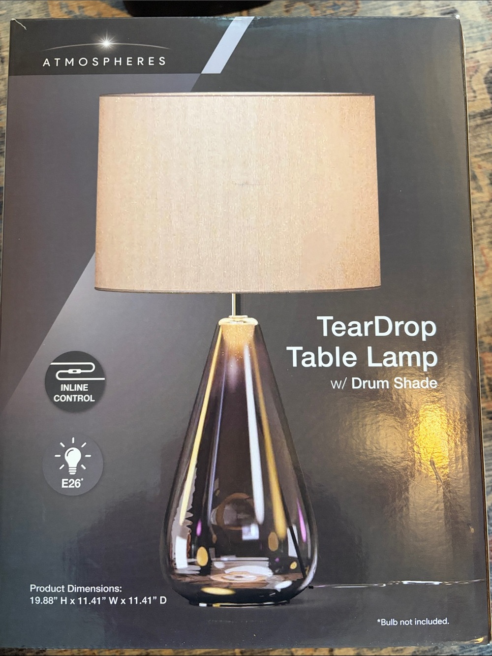 Atmospheres Teardrop Table Lamp with Beige Shade and Iridescent Glass Base MCM